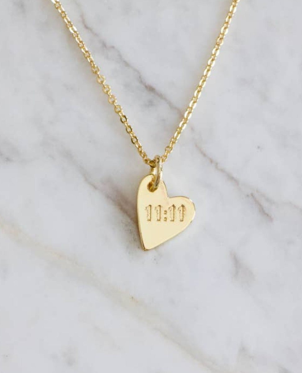 11:11 Stamped Heart Angel Number Necklace - PINK ARROWS