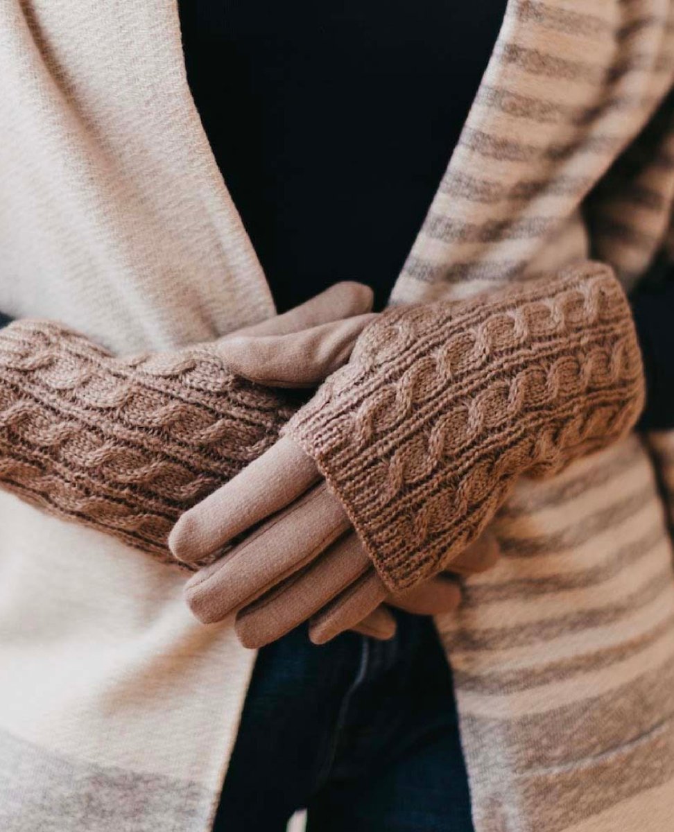 3 in 1 Cable Knit Gloves Brown - PINK ARROWS