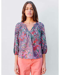 3/4 Sleeve Floral Blouse Seurat - PINK ARROWS