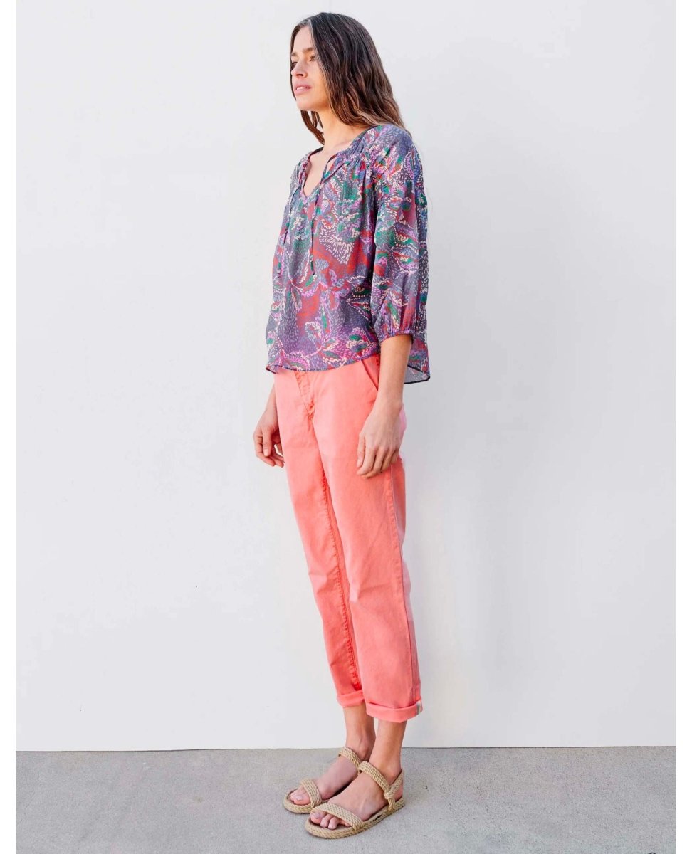 3/4 Sleeve Floral Blouse Seurat - miamidrugpossession