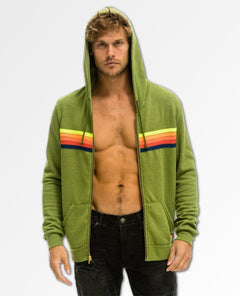 5 Stripe Hoodie Jungle Green Neon Rainbow - miamidrugpossession