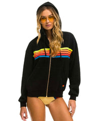 5 Stripe Neon Rainbow Relaxed Hoodie Black - PINK ARROWS