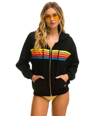 5 Stripe Neon Rainbow Relaxed Hoodie Black - PINK ARROWS