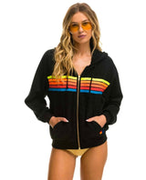 5 Stripe Neon Rainbow Relaxed Hoodie Black - miamidrugpossession