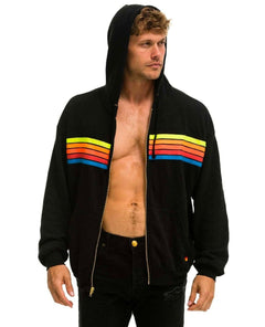 5 Stripe Neon Rainbow Relaxed Hoodie Black - clearpathherbicide