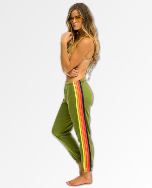 5 Stripe Neon Rainbow Sweatpants Jungle Green Unisex - miamidrugpossession