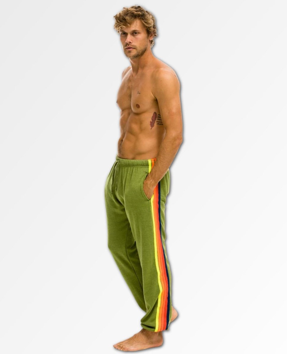 5 Stripe Neon Rainbow Sweatpants Jungle Green Unisex - miamidrugpossession