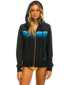 5 Stripe Zip Hoodie Charcoal Blue - clearpathherbicide