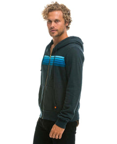 5 Stripe Zip Hoodie Charcoal Blue - clearpathherbicide