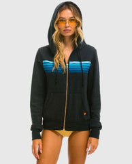 5 Stripe Zip Hoodie Charcoal Blue - PINK ARROWS