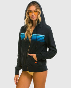 5 Stripe Zip Hoodie Charcoal Blue - PINK ARROWS