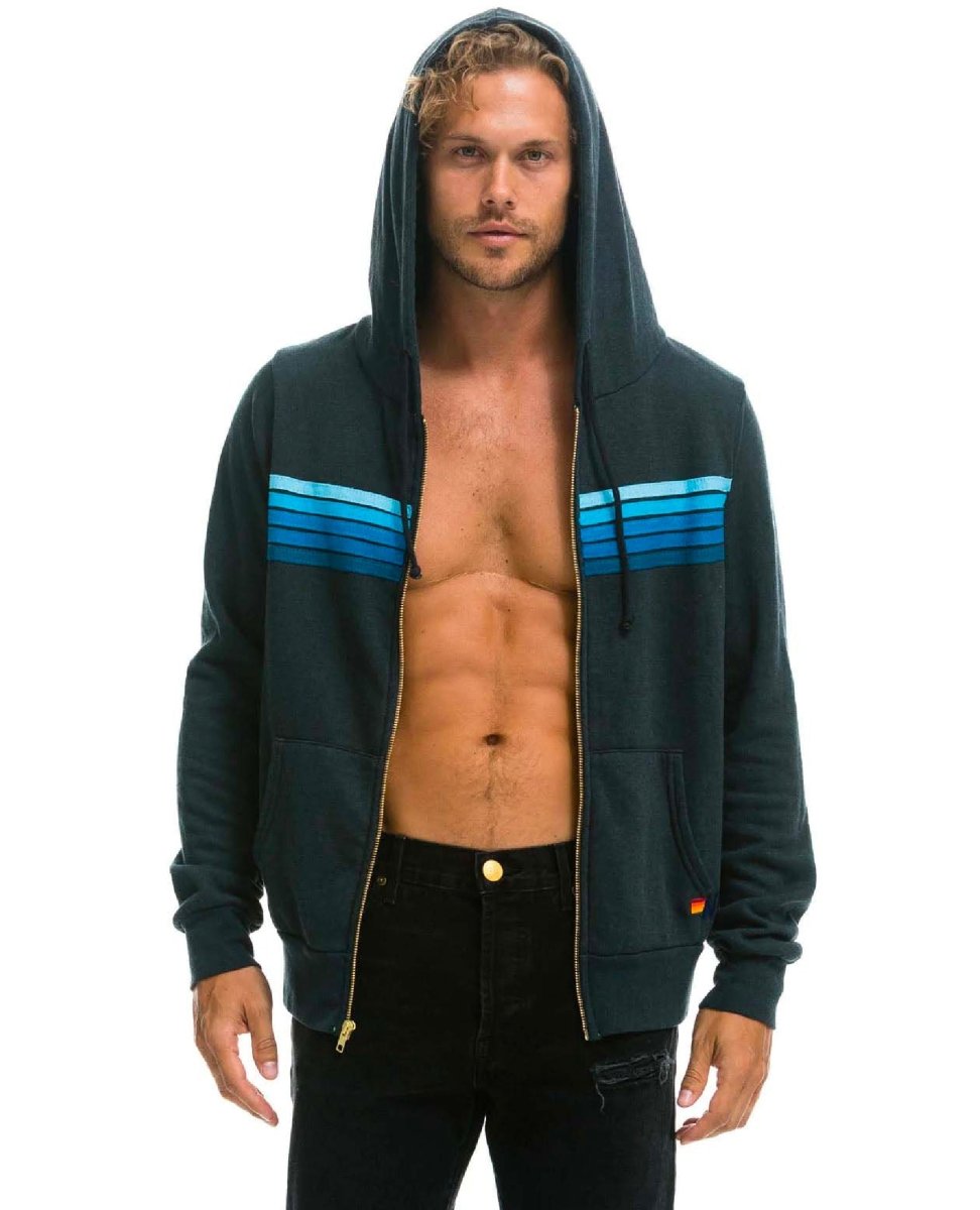 5 Stripe Zip Hoodie Charcoal Blue - clearpathherbicide