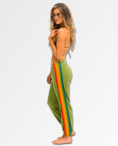 6 Stripe Classic Rainbow Sweatpants Jungle Green Women - miamidrugpossession