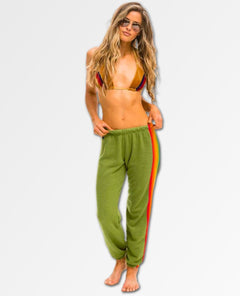 6 Stripe Classic Rainbow Sweatpants Jungle Green Women - miamidrugpossession