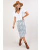 Abstract Leopard Print Midi Skirt Blue Ivory - miamidrugpossession