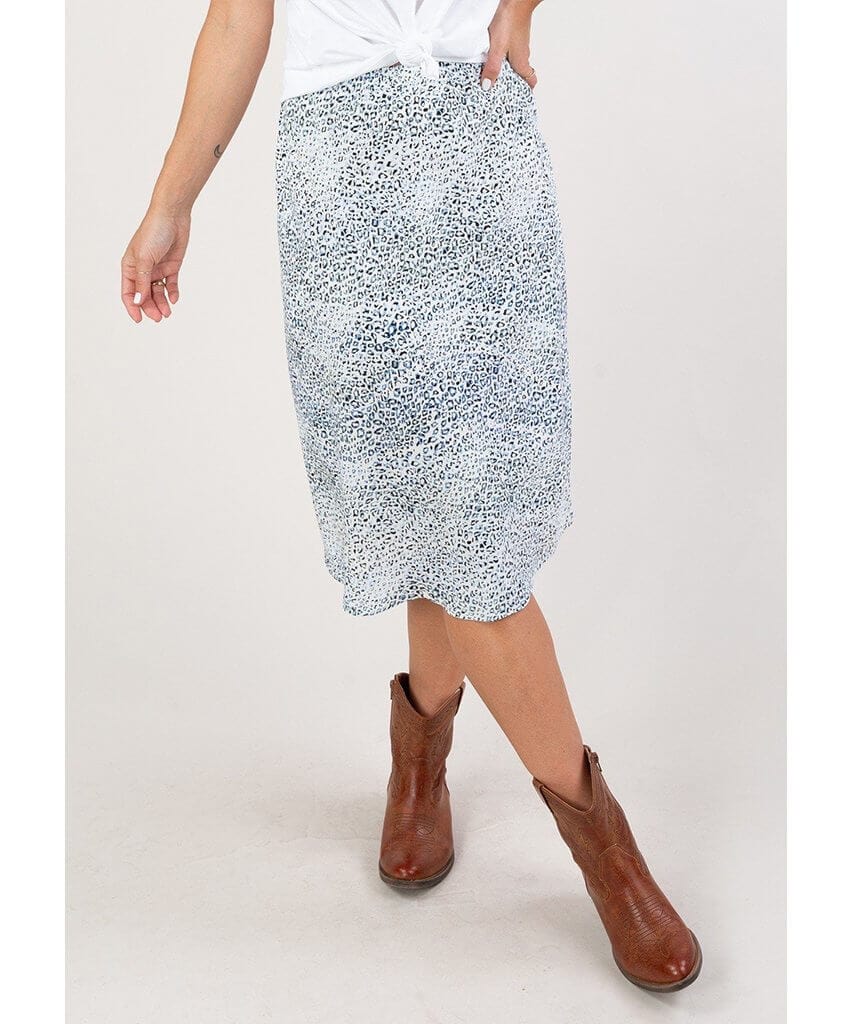 Abstract Leopard Print Midi Skirt Blue Ivory - miamidrugpossession