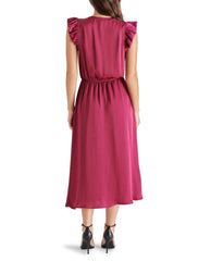 Allegra Ruffle Sleeve Satin Midi Dress Berry - PINK ARROWS