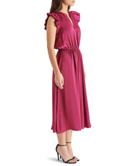 Allegra Ruffle Sleeve Satin Midi Dress Berry - PINK ARROWS