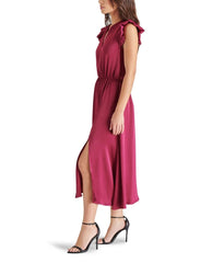 Allegra Ruffle Sleeve Satin Midi Dress Berry - PINK ARROWS