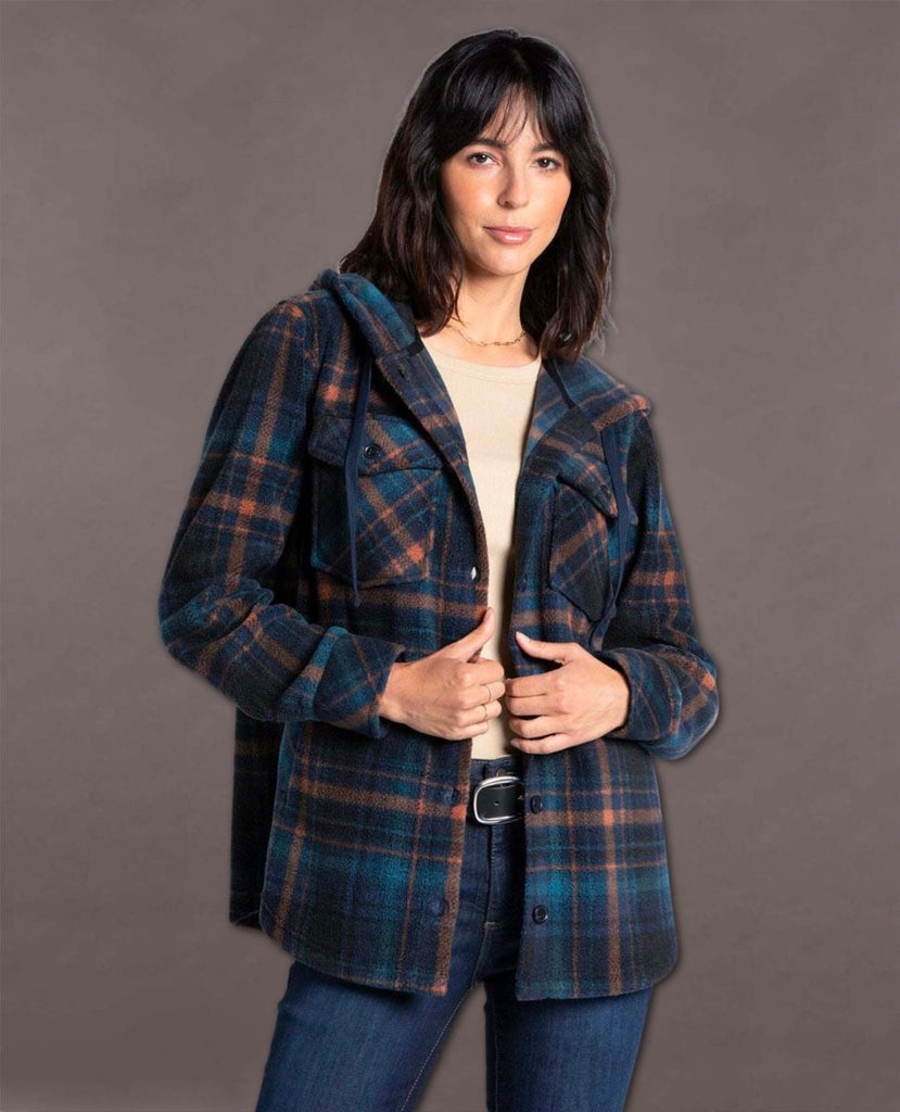 Almira Hooded Shacket Navy Plaid - miamidrugpossession