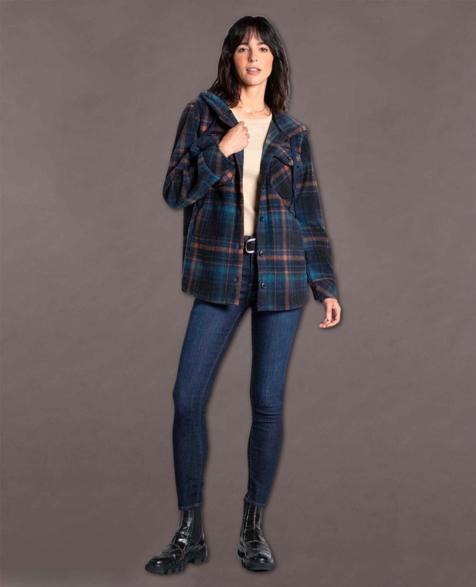 Almira Hooded Shacket Navy Plaid - miamidrugpossession