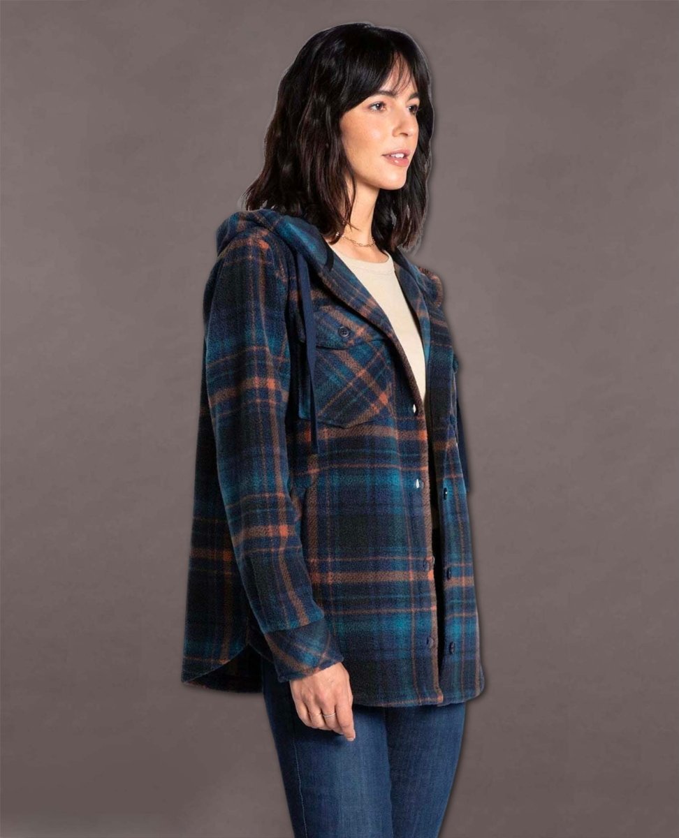 Almira Hooded Shacket Navy Plaid - miamidrugpossession