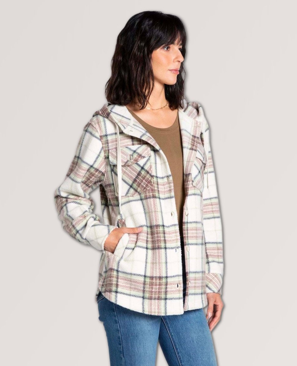 Almira Hooded Shacket Neutral Plaid - clearpathherbicide