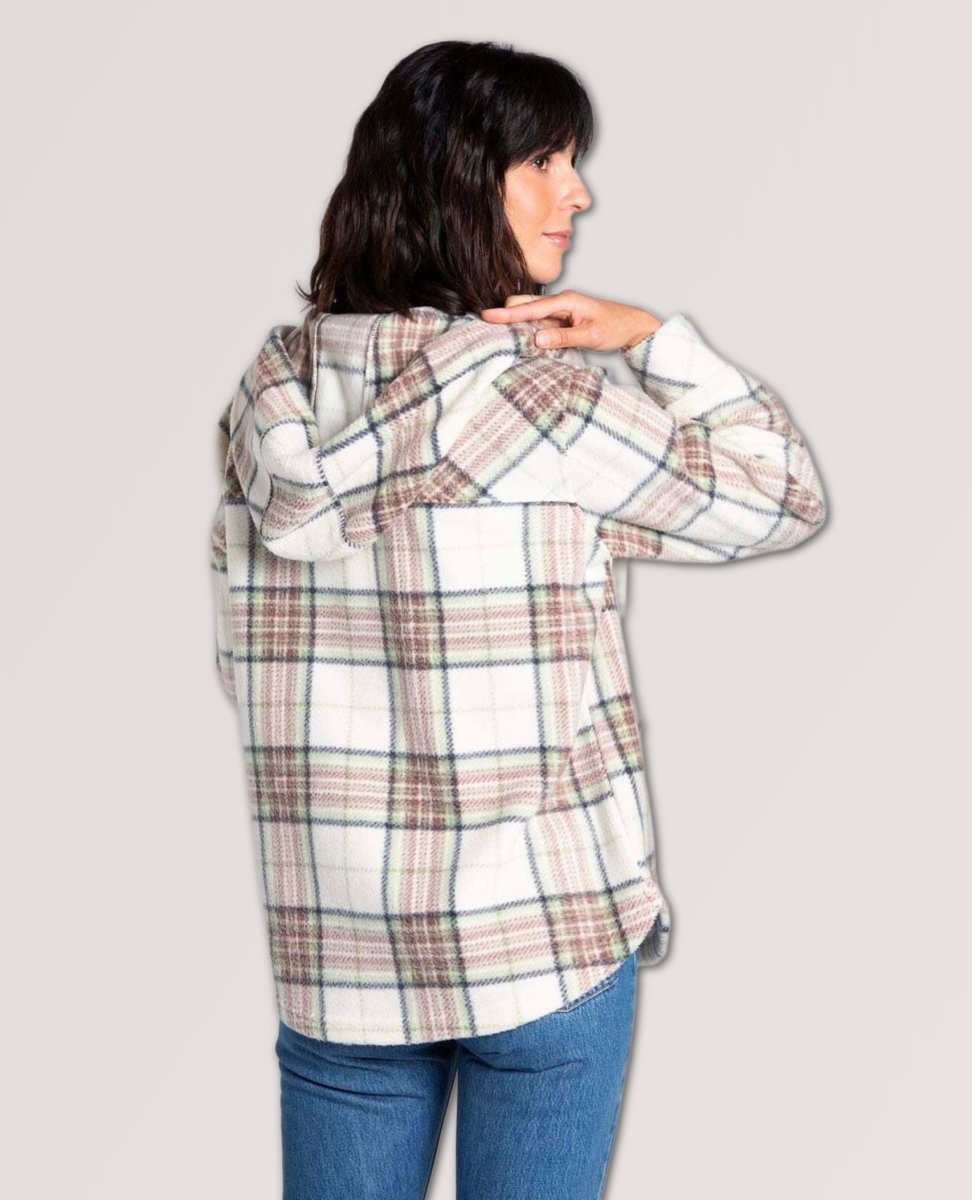 Almira Hooded Shacket Neutral Plaid - miamidrugpossession