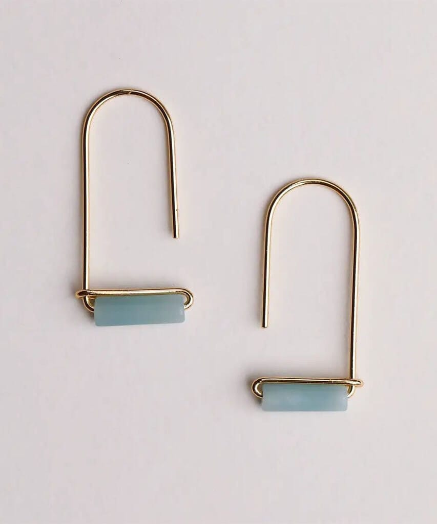 Amazonite Gemstone Drop Earrings - PINK ARROWS