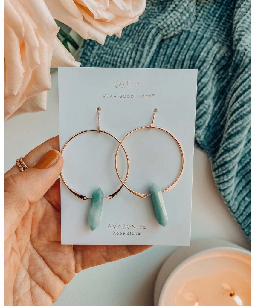 Amazonite Hoop Earrings - PINK ARROWS