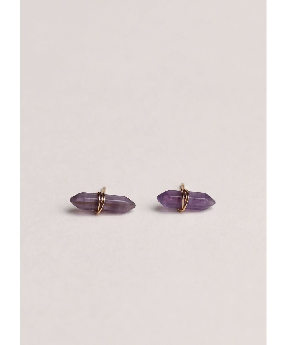 Amethst Mineral Point Healing Earrings - PINK ARROWS