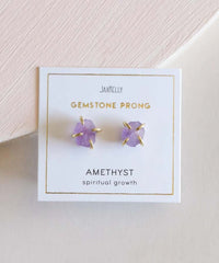 Amethyst Gemstone Prong Earrings - PINK ARROWS