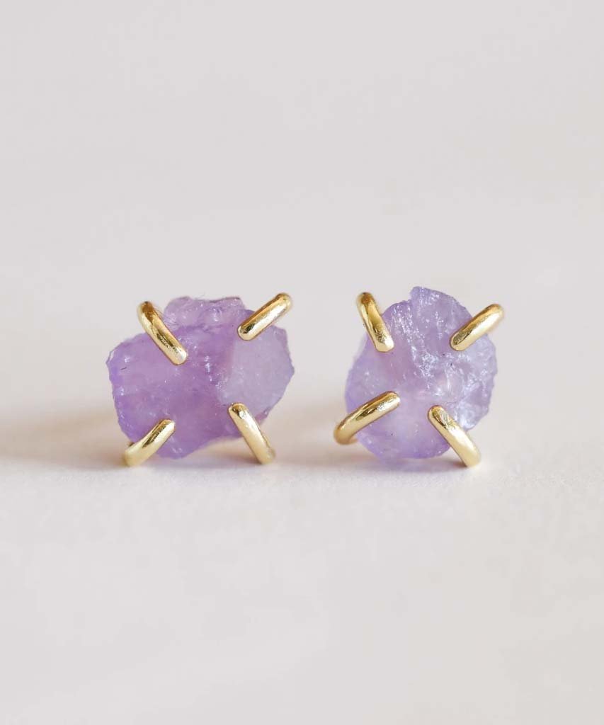 Amethyst Gemstone Prong Earrings - PINK ARROWS