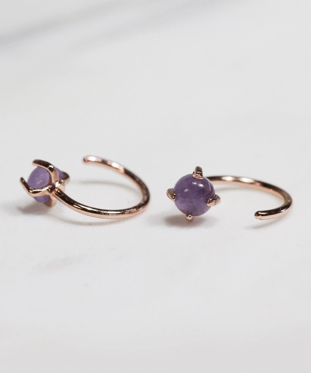 Amethyst Quartz Huggies Gold Earrings - miamidrugpossession