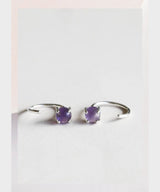 Amethyst Quartz Huggies Silver Earrings - miamidrugpossession