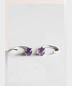 Amethyst Quartz Huggies Silver Earrings - clearpathherbicide