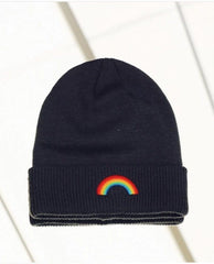 AN Rainbow Rib Cuff Beanie Black - PINK ARROWS