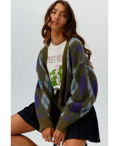 Argyle Oversized Cardigan Forest Mist - clearpathherbicide