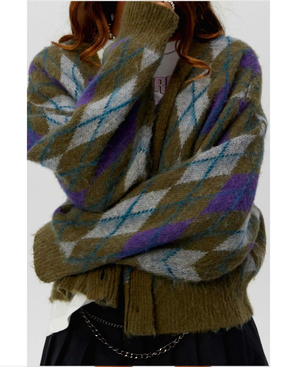 Argyle Oversized Cardigan Forest Mist - clearpathherbicide