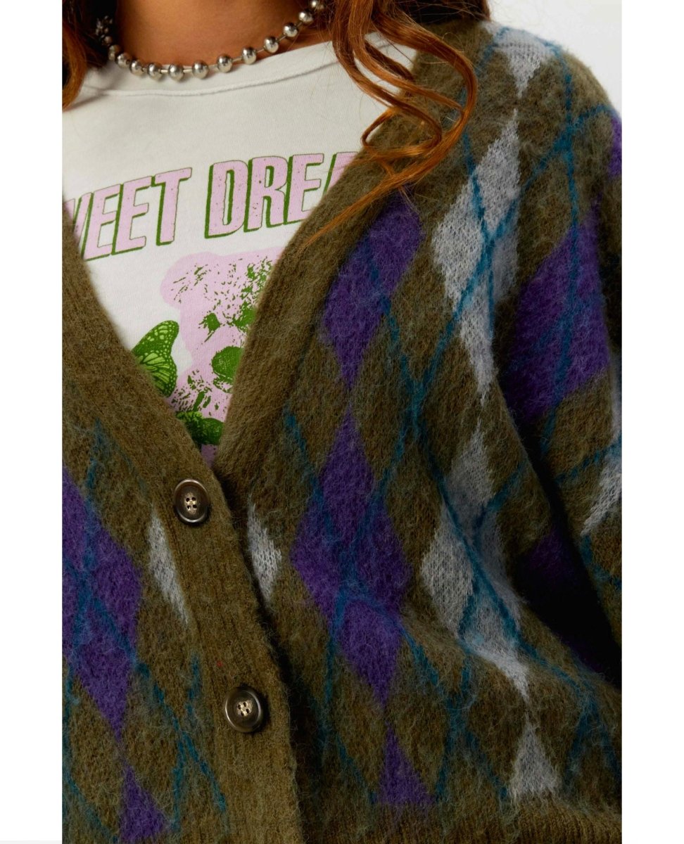 Argyle Oversized Cardigan Forest Mist - clearpathherbicide