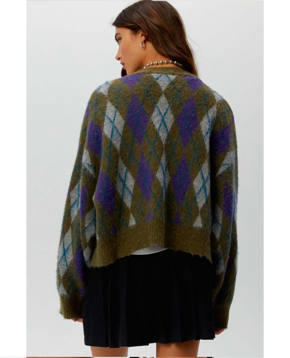 Argyle Oversized Cardigan Forest Mist - clearpathherbicide