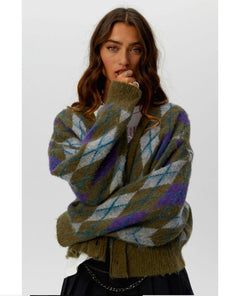 Argyle Oversized Cardigan Forest Mist - clearpathherbicide