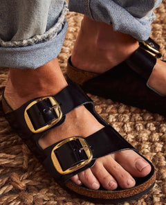 Arizona High Shine Black Birkenstock - PINK ARROWS