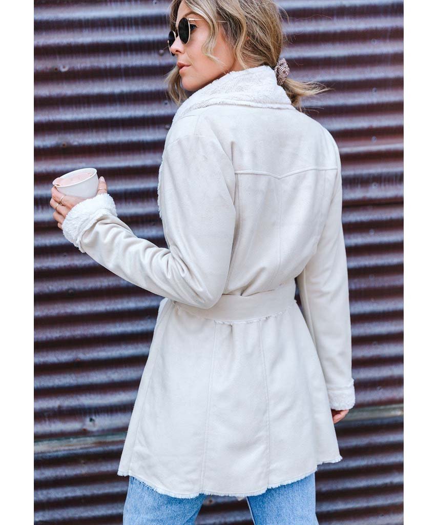 Aspen Faux Shearling Belted Coat Winter White - miamidrugpossession