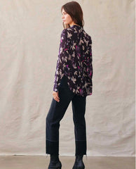 Avalon Long Sleeve Shirt Floral Plum Print - PINK ARROWS