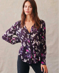 Avalon Long Sleeve Shirt Floral Plum Print - PINK ARROWS