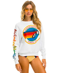 Aviator Nation Crew Sweatshirt Relaxed White Venice - PINK ARROWS