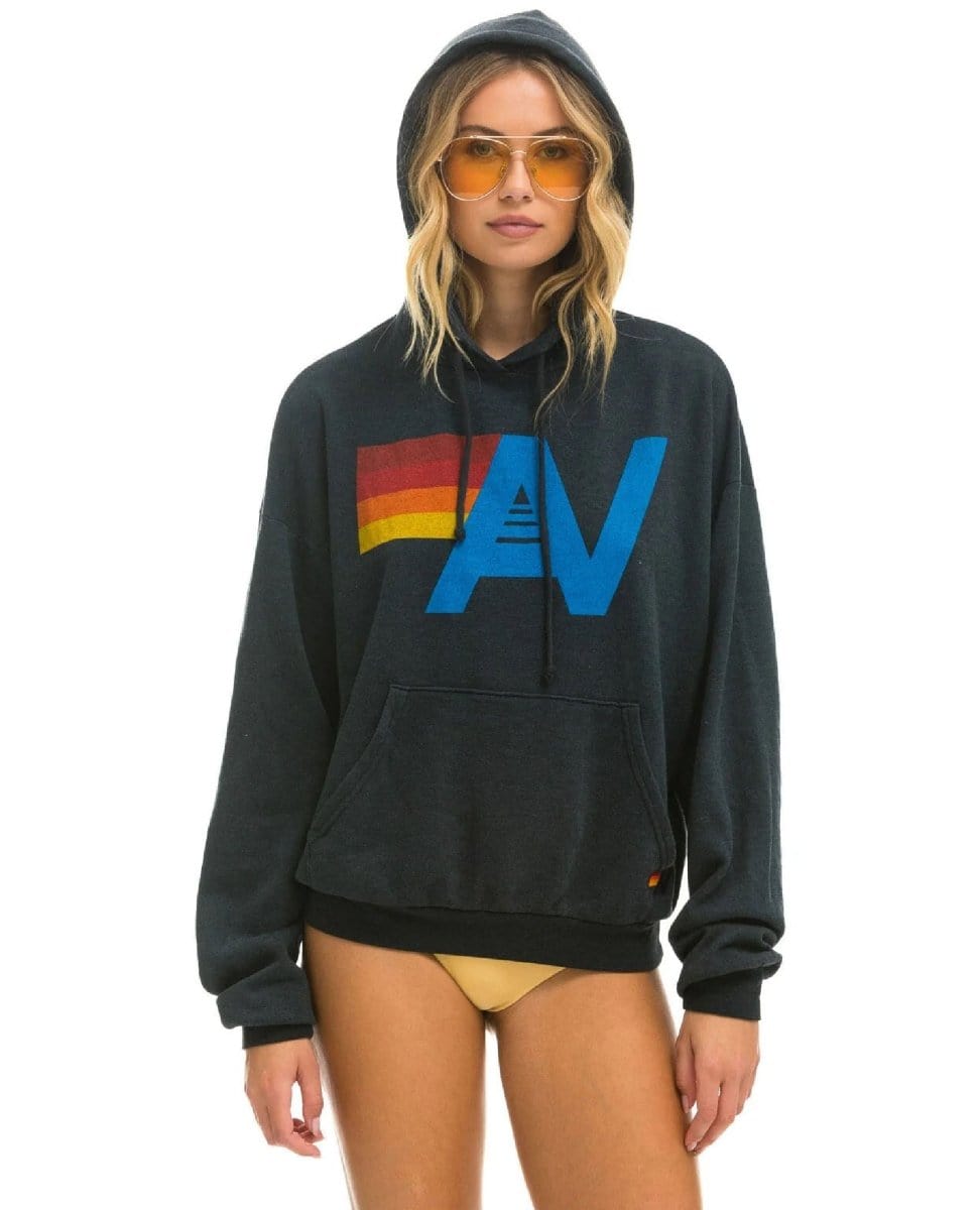 Aviator Nation Logo Hoodie Relaxed Charcoal - PINK ARROWS