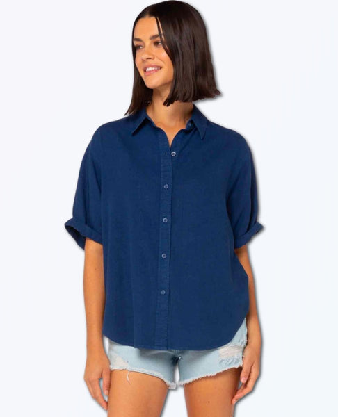 Barley Blue Short Sleeve Blouse - miamidrugpossession