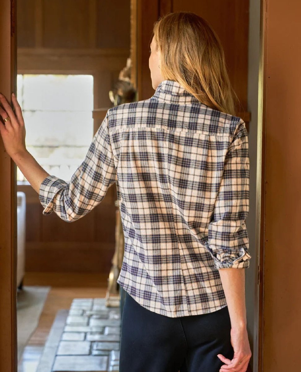 Barry Tailored Flannel Heather Navy Plaid - PINK ARROWS